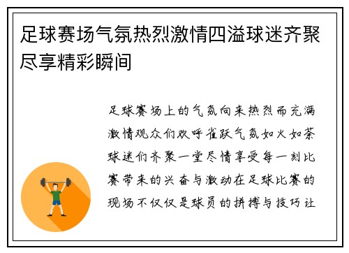 足球赛场气氛热烈激情四溢球迷齐聚尽享精彩瞬间