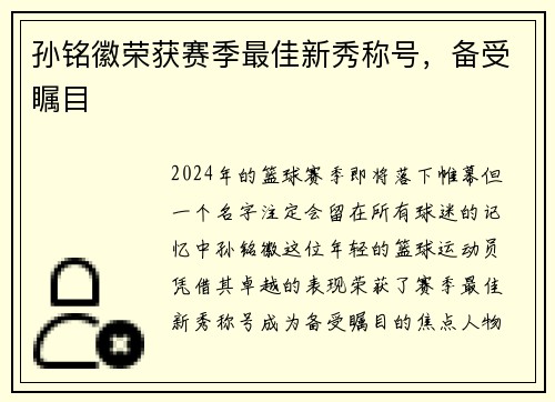 孙铭徽荣获赛季最佳新秀称号，备受瞩目