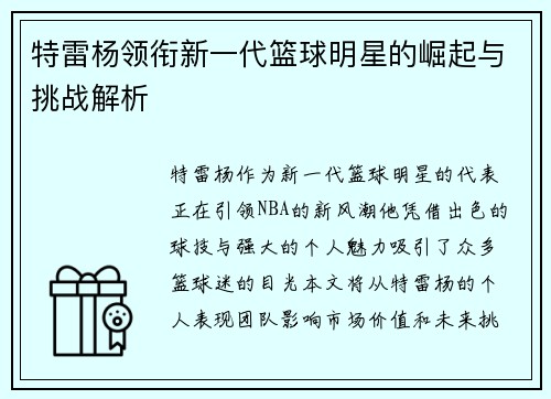 特雷杨领衔新一代篮球明星的崛起与挑战解析