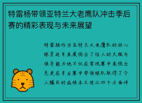 特雷杨带领亚特兰大老鹰队冲击季后赛的精彩表现与未来展望