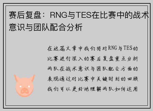 赛后复盘：RNG与TES在比赛中的战术意识与团队配合分析